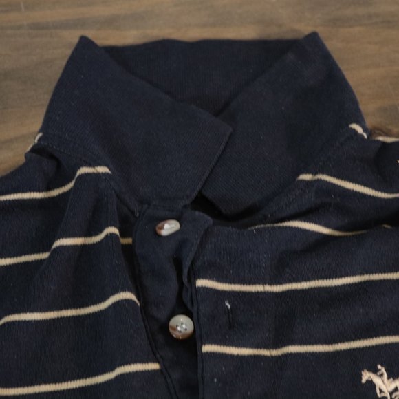 Club International Men's Small Short Sleeved Striped Polo Collared Blue Shirt - Picture 6 of 7